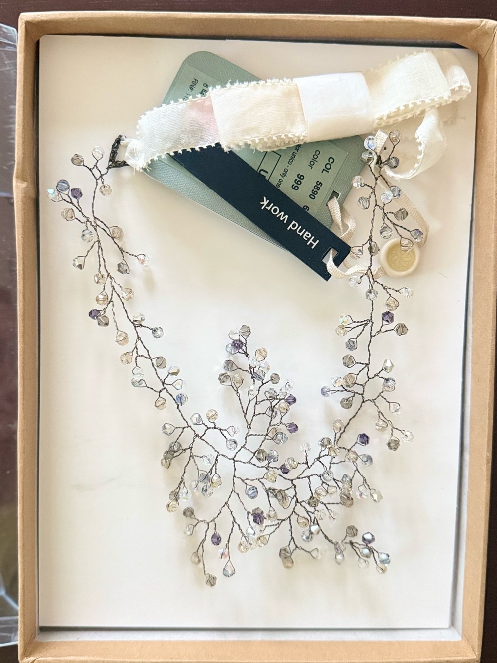 Delicate Silver Vine Necklace with Light Purple and Clear Beads
